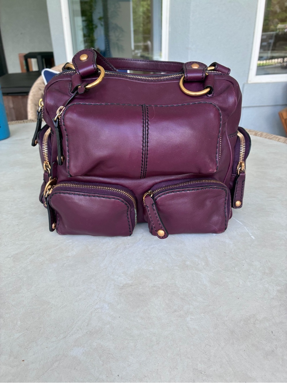 Tod's Burgundy Leather Satchel with Gold Hardware